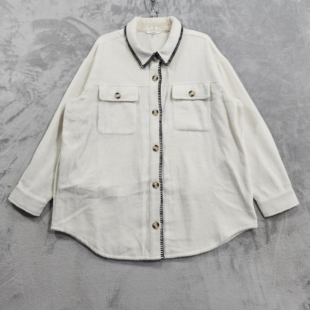 Maurices Jacket Womens 2XL White Fleece Button Front Collared Casual Shacket